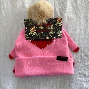 Ed Hardy Love kills slowly rhinestone cute pink girly beanie with red heart